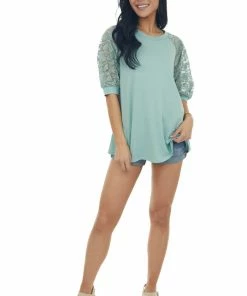 HESED Sage Raglan Floral Lace 3/4 Sleeve Top 10 HESED Sage Raglan Floral Lace 3/4 Sleeve Top