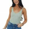 Very J Sage Ring Strap V Neck Ribbed Knit Tank Top Tops