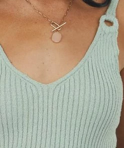 Very J Sage Ring Strap V Neck Ribbed Knit Tank Top Tops