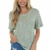 Very J Sage Short Sleeve Sweater Knit Chest Pocket Top Tops