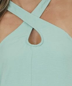 Lime Lush Dresses Sage Sleeveless Halter Neckline Short Woven Dress