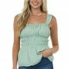 Davi & Dani Sage Swiss Dot Smocked Sleeveless Blouse Tops 2 Davi & Dani Sage Swiss Dot Smocked Sleeveless Blouse Tops