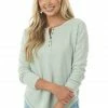 143 Story Sage Thermal Knit Henley Long Sleeve Top Tops