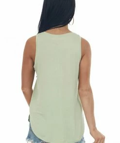HYFVE Sage V Neck Curved Hem Knit Tank Top