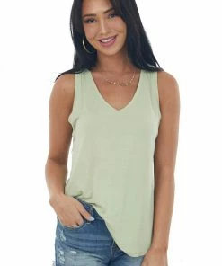 HYFVE Sage V Neck Curved Hem Knit Tank Top