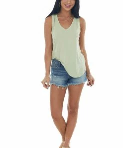 HYFVE Sage V Neck Curved Hem Knit Tank Top