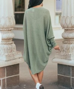 FSL APPAREL Sage Waffle Knit 3-4 Sleeve Cardigan With Cocoon Hem