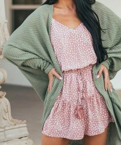 FSL APPAREL Sage Waffle Knit 3-4 Sleeve Cardigan With Cocoon Hem