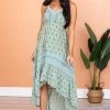 ANGIE Dresses Sage High Low Floral Print Sleeveless Maxi Dress