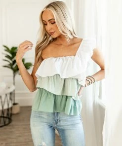 Eesome Tops Sage Tiered One Shoulder Ruffle Top 10 Eesome Tops Sage Tiered One Shoulder Ruffle Top