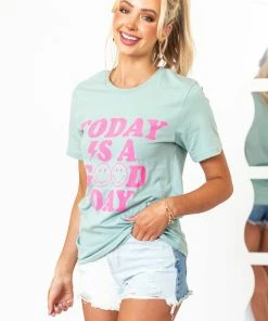 Rosemead Tops Sage 'Today Is A Good Day' Lightning Bolt Tee