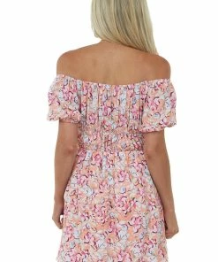 143 Story Dresses Salmon Floral Print Puff Sleeve Mini Dress 16 143 Story Dresses Salmon Floral Print Puff Sleeve Mini Dress