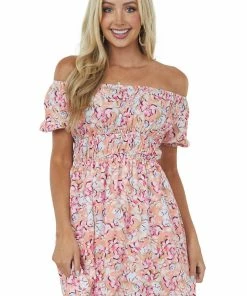 143 Story Dresses Salmon Floral Print Puff Sleeve Mini Dress 12 143 Story Dresses Salmon Floral Print Puff Sleeve Mini Dress