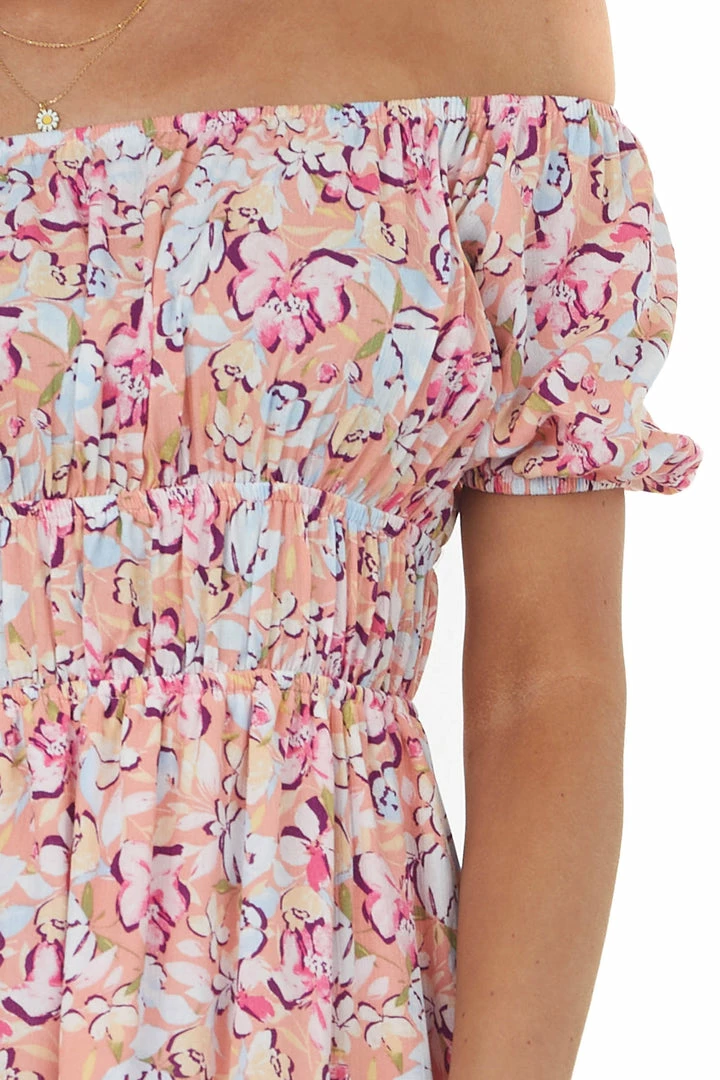 143 Story Dresses Salmon Floral Print Puff Sleeve Mini Dress 10 143 Story Dresses Salmon Floral Print Puff Sleeve Mini Dress