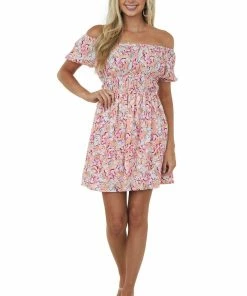 143 Story Dresses Salmon Floral Print Puff Sleeve Mini Dress 13 143 Story Dresses Salmon Floral Print Puff Sleeve Mini Dress