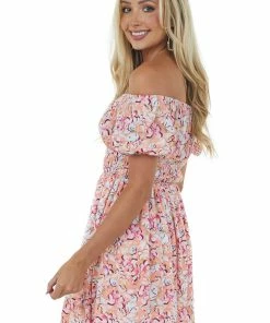143 Story Dresses Salmon Floral Print Puff Sleeve Mini Dress 15 143 Story Dresses Salmon Floral Print Puff Sleeve Mini Dress