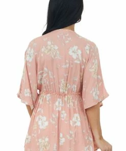 First Love Tops Salmon Floral Print Surplice Babydoll Blouse 12 First Love Tops Salmon Floral Print Surplice Babydoll Blouse