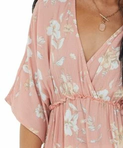 First Love Tops Salmon Floral Print Surplice Babydoll Blouse 13 First Love Tops Salmon Floral Print Surplice Babydoll Blouse
