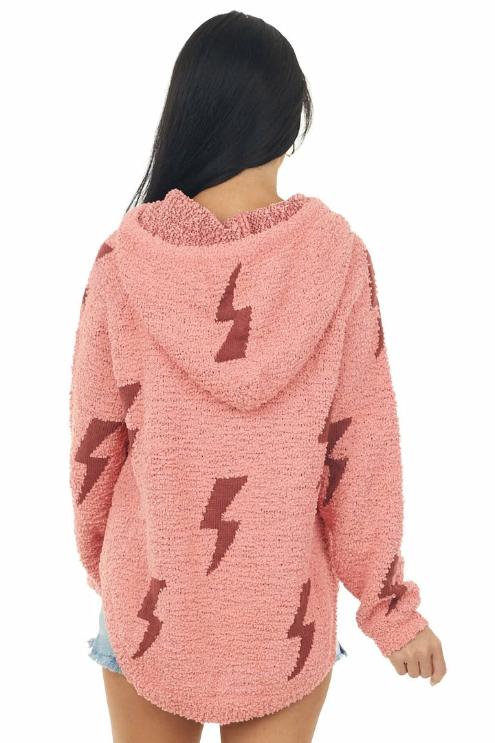 Prete Brands Tops Salmon Lightning Print Hooded Knit Sweater 7 Prete Brands Tops Salmon Lightning Print Hooded Knit Sweater