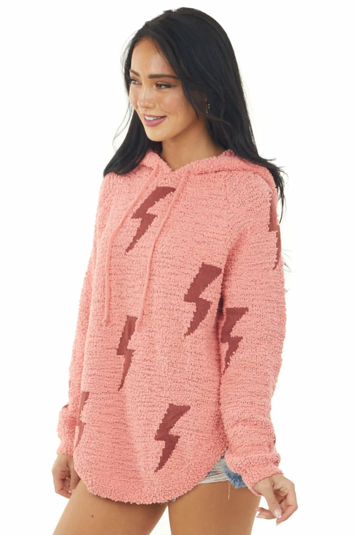Prete Brands Tops Salmon Lightning Print Hooded Knit Sweater 6 Prete Brands Tops Salmon Lightning Print Hooded Knit Sweater