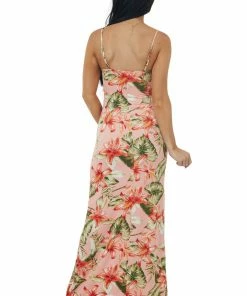 LIGHT SO SHINE Salmon Tropical Print Sleeveless Knit Maxi Dress Dresses 12 LIGHT SO SHINE Salmon Tropical Print Sleeveless Knit Maxi Dress Dresses