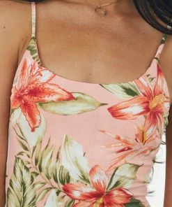 LIGHT SO SHINE Salmon Tropical Print Sleeveless Knit Maxi Dress Dresses 13 LIGHT SO SHINE Salmon Tropical Print Sleeveless Knit Maxi Dress Dresses