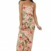 LIGHT SO SHINE Salmon Tropical Print Sleeveless Knit Maxi Dress Dresses