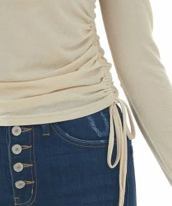 She + Sky Sand Metallic Thread Ruched Side Knit Top Tops