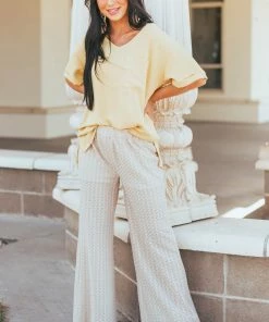 Umgee Sand Sheer Elastic Band Lace Palazzo Pants