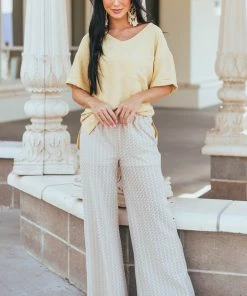 Umgee Sand Sheer Elastic Band Lace Palazzo Pants