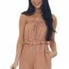 Ces Femme Sandstone Sleeveless Gauze Woven Frill Romper