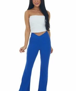 Illa Illa Sapphire Crossover Waist Ribbed Knit Flare Pants