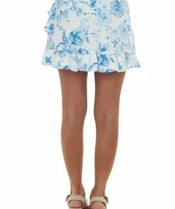 Do + Be Sapphire Floral Asymmetrical Ruffle Mini Skirt Bottoms