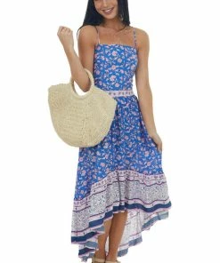 Umgee Sapphire Floral Print Sleeveless High Low Dress
