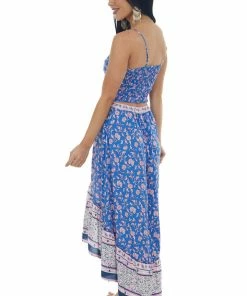 Umgee Sapphire Floral Print Sleeveless High Low Dress