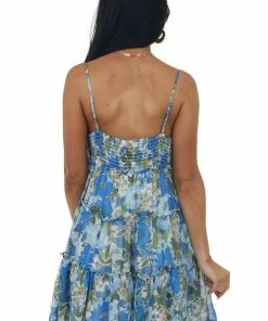 Lush Clothing Sapphire Multi Floral Tiered Cami Mini Dress