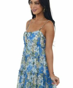 Lush Clothing Sapphire Multi Floral Tiered Cami Mini Dress