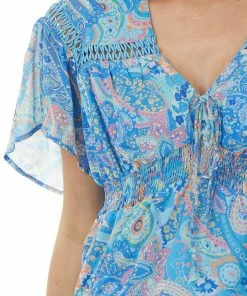 Umgee Sapphire Multi Printed Smocked Waist Midi Dress