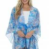 Umgee Tops Sapphire Paisley Print Waist Tie Detail Kimono