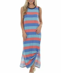 Vanilla Bay Sapphire Striped Midi Dress With Side Slits