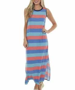 Vanilla Bay Sapphire Striped Midi Dress With Side Slits 10 Vanilla Bay Sapphire Striped Midi Dress With Side Slits