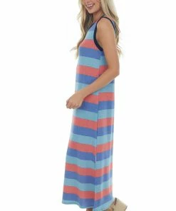 Vanilla Bay Sapphire Striped Midi Dress With Side Slits 11 Vanilla Bay Sapphire Striped Midi Dress With Side Slits