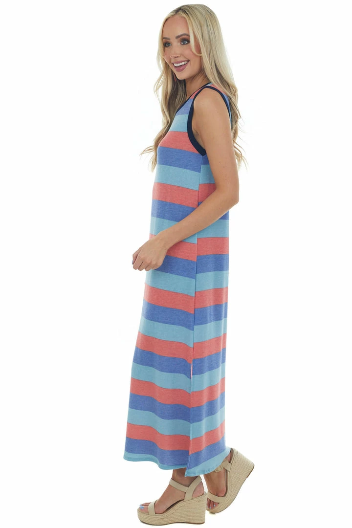 Vanilla Bay Sapphire Striped Midi Dress With Side Slits 6 Vanilla Bay Sapphire Striped Midi Dress With Side Slits