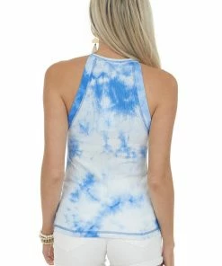 Aemi + Co Sapphire Tie Dye Halter Neck Ribbed Tank Top