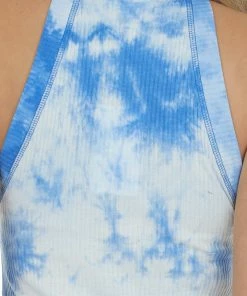 Aemi + Co Sapphire Tie Dye Halter Neck Ribbed Tank Top