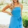 She + Sky Dresses Sapphire Front Wrap Tie Ruffle Mini Cami Dress
