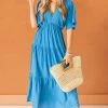 Entro Dresses Sapphire V Neck Tiered Woven Maxi Dress
