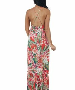 LIGHT SO SHINE Scarlet Floral Print Sleeveless Tiered Maxi Dress Dresses 12 LIGHT SO SHINE Scarlet Floral Print Sleeveless Tiered Maxi Dress Dresses