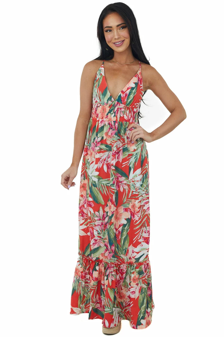 LIGHT SO SHINE Scarlet Floral Print Sleeveless Tiered Maxi Dress Dresses 5 LIGHT SO SHINE Scarlet Floral Print Sleeveless Tiered Maxi Dress Dresses