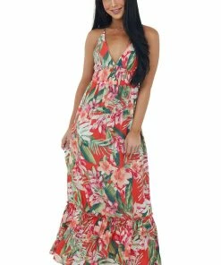 LIGHT SO SHINE Scarlet Floral Print Sleeveless Tiered Maxi Dress Dresses